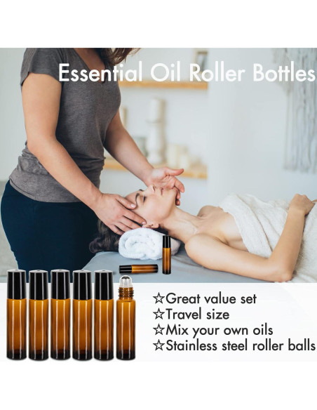 6 Botellas de Vidrio Ámbar 10ml con Rodillo HTHOOOOOME