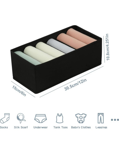 Organizador de Cajón Qozary 3 Pack 6 Compartimentos Negro