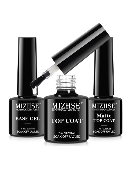MIZHSE Set Gel Top y Base Coat 3PCS, Esmalte en Gel Larga Duración