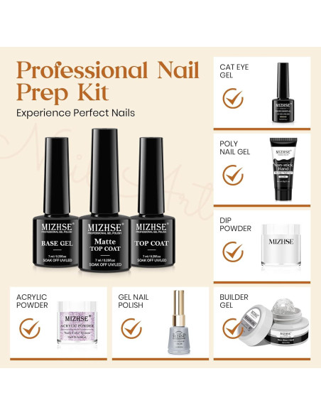MIZHSE Set Gel Top y Base Coat 3PCS, Esmalte en Gel Larga Duración
