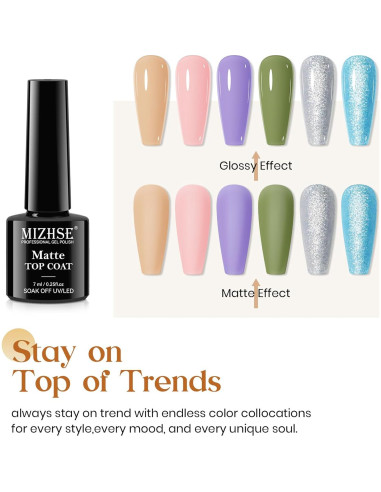 MIZHSE Set Gel Top y Base Coat 3PCS, Esmalte en Gel Larga Duración