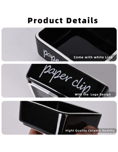 Soporte de Clips de Papel Cerámica ONTUBE Negro 8.4 cm