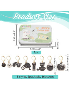 NBEADS 16 Marcadores de Puntos de Costura Gato Negro Aluminio 2