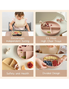 Platos de Succión Moonkie 2 Pcs Rosa Pálido Silicona BPA Libre 2