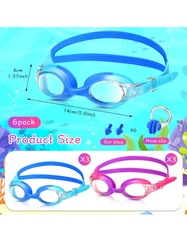 Macarrie Gafas de Natación para Niños 6 Pcs Antivaho