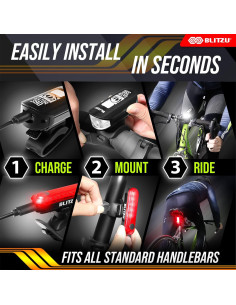 Juego de Luces de Bicicleta BLITZU Gator 390 Recargables LED 2