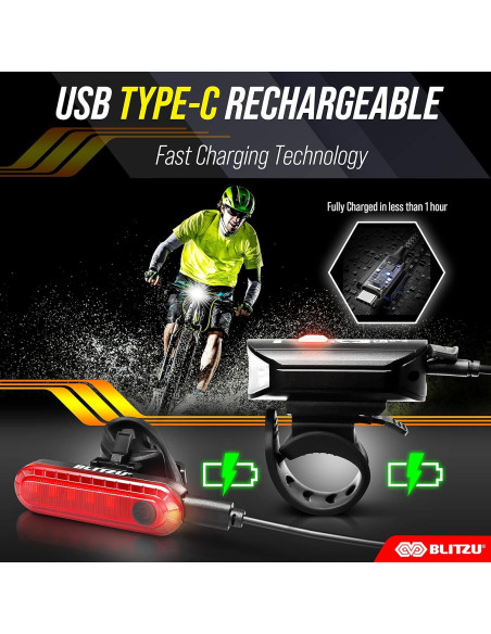 Juego de Luces de Bicicleta BLITZU Gator 390 Recargables LED