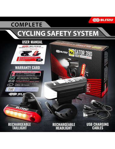 Juego de Luces de Bicicleta BLITZU Gator 390 Recargables LED