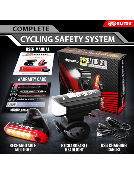 Juego de Luces de Bicicleta BLITZU Gator 390 Recargables LED