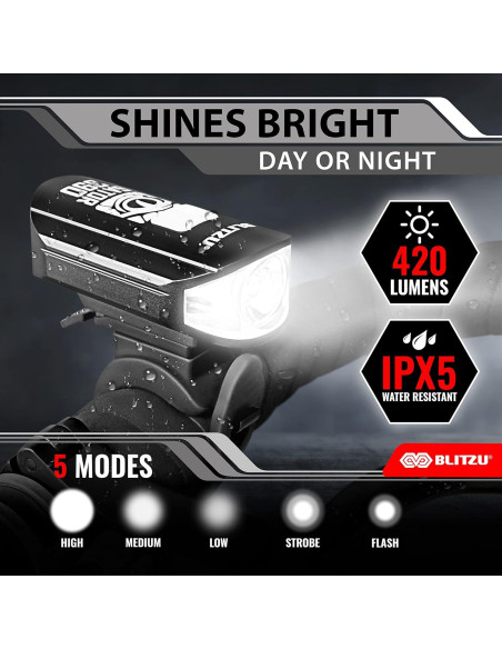 Juego de Luces de Bicicleta BLITZU Gator 390 Recargables LED