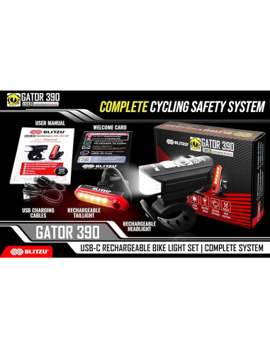 Juego de Luces de Bicicleta BLITZU Gator 390 Recargables LED
