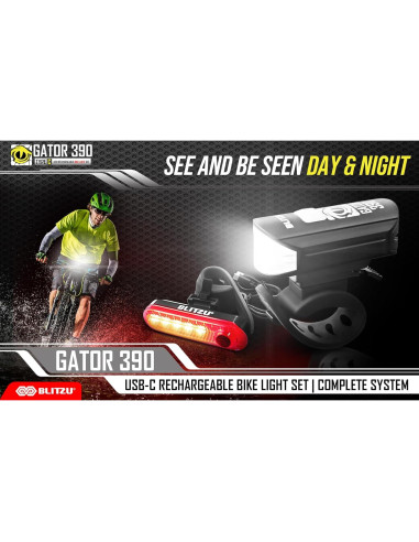 Juego de Luces de Bicicleta BLITZU Gator 390 Recargables LED