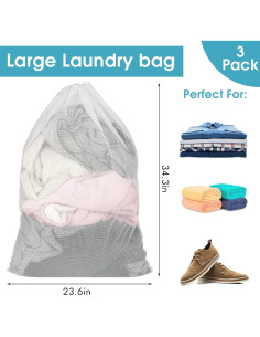 Paquete de 3 Bolsas de Lavandería de Malla PEASUG 58x86 cm 2
