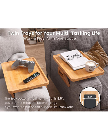 Bandeja de Brazo de Sofá Plegable Danfoxer 2 Pcs Bambú Natural