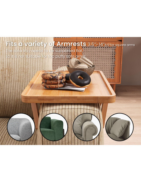 Bandeja de Brazo de Sofá Plegable Danfoxer 2 Pcs Bambú Natural