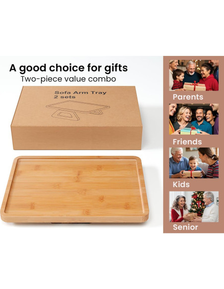 Bandeja de Brazo de Sofá Plegable Danfoxer 2 Pcs Bambú Natural