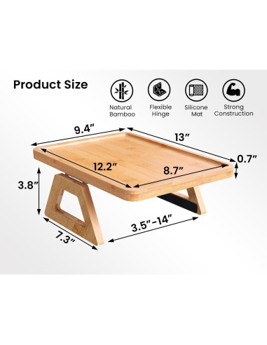 Bandeja de Brazo de Sofá Plegable Danfoxer 2 Pcs Bambú Natural