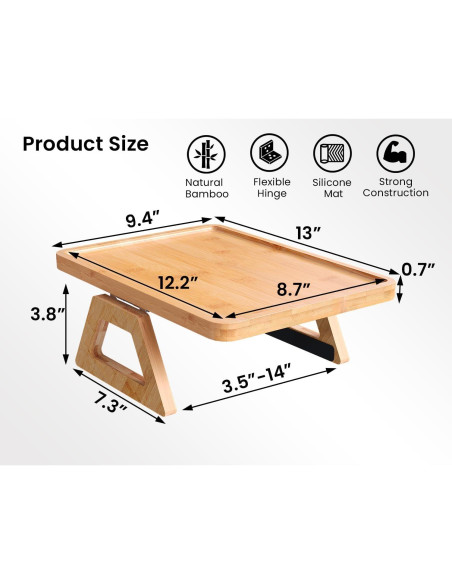 Bandeja de Brazo de Sofá Plegable Danfoxer 2 Pcs Bambú Natural