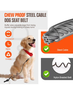 Cinturón de Seguridad para Perros CHZUOBER 2 en 1 Acero 70cm 2