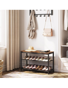 Banco para zapatos HOOBRO 3 niveles marrón rústico 74.93 cm 2