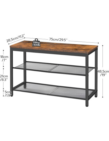 Banco para zapatos HOOBRO 3 niveles marrón rústico 74.93 cm