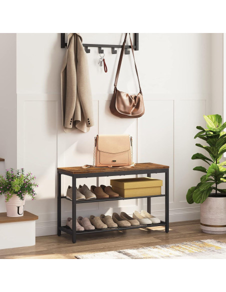 Banco para zapatos HOOBRO 3 niveles marrón rústico 74.93 cm