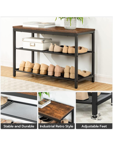 Banco para zapatos HOOBRO 3 niveles marrón rústico 74.93 cm