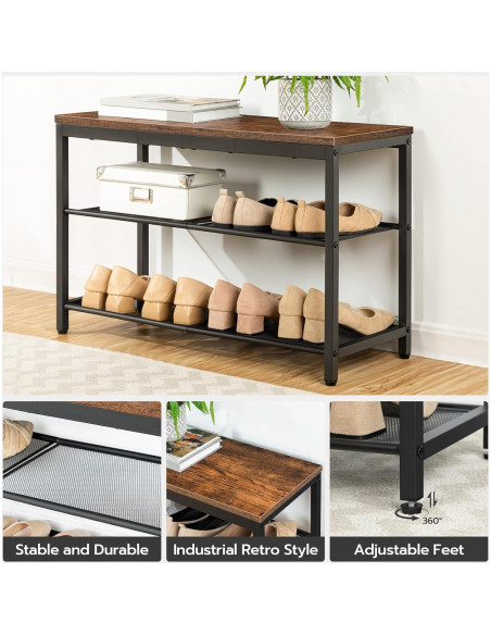 Banco para zapatos HOOBRO 3 niveles marrón rústico 74.93 cm