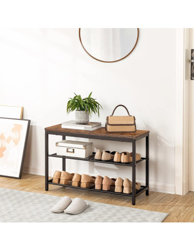 Banco para zapatos HOOBRO 3 niveles marrón rústico 74.93 cm