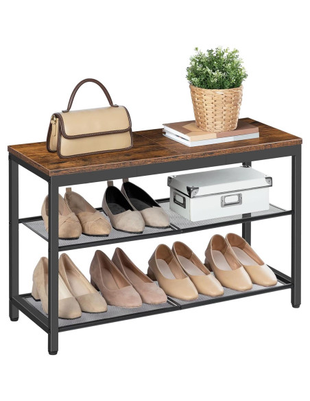 Banco para zapatos HOOBRO 3 niveles marrón rústico 74.93 cm