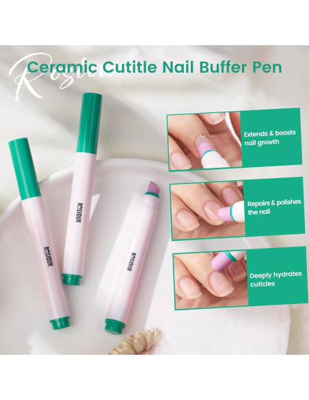 Bolígrafo Empujador de Cutículas Rosiour 3 en 1 Cerámica 12.7cm