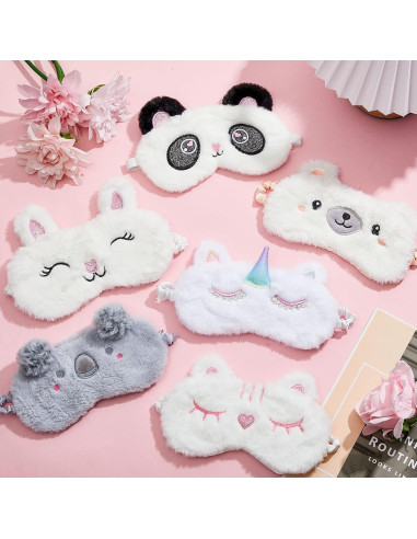 Geyoga 6 Pcs Máscaras de Sueño de Peluche para Adultos