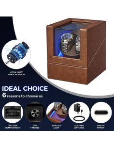 BEWISHOME Reloj Winder Doble con Luz LED y Motor Silencioso 2