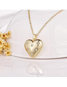 Collar Medallón Corazón YOUFENG con 2 Imágenes 45cm Oro 14K 2