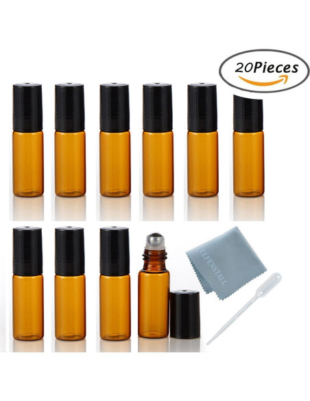 20 Botellas de Vidrio Ámbar 5ml con Rodillo ELFENSTALL