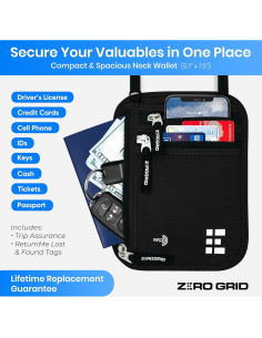 Billetera de Cuello Zero Grid Grande Negra con Bloqueo RFID 2