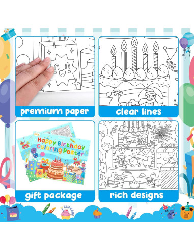 Paquete de 2 Pósters Gigantes para Colorear Cumpleaños Rossorha