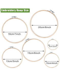 Set de 6 Aros de Bordado Biaungdo de Bambú Ajustables 7.62-20.32 cm 2
