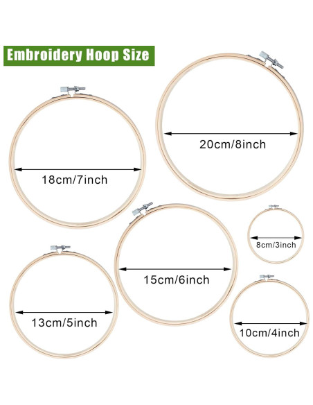 Set de 6 Aros de Bordado Biaungdo de Bambú Ajustables 7.62-20.32 cm