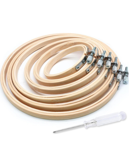 Set de 6 Aros de Bordado Biaungdo de Bambú Ajustables 7.62-20.32 cm