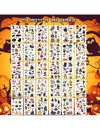 Tatuajes Temporales de Halloween Hotoyannia - 30 Hojas 380+ PCS