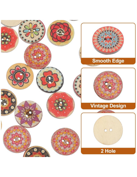 Botones de Madera Vintage MAIYO 300 Pcs 2 cm Multicolor