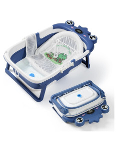 Bañera Plegable para Bebés TBHAPY con Termómetro Azul
