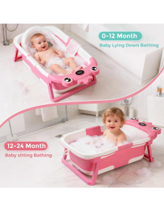 Bañera Plegable para Bebés TBHAPY con Termómetro Azul 2
