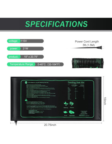 8 Almohadillas Térmicas para Plántulas ROCEEI 25.4x52.7 cm