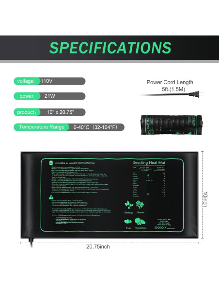 8 Almohadillas Térmicas para Plántulas ROCEEI 25.4x52.7 cm