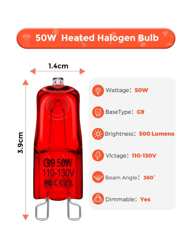 Bombillas de Calor para Reptiles Flaspar G9 50W Rojo Regulable