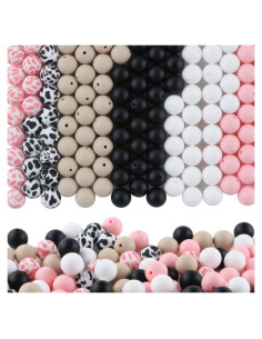 150 Perlas de Silicona 15mm HHCFAST Vaca Negra y Rosa