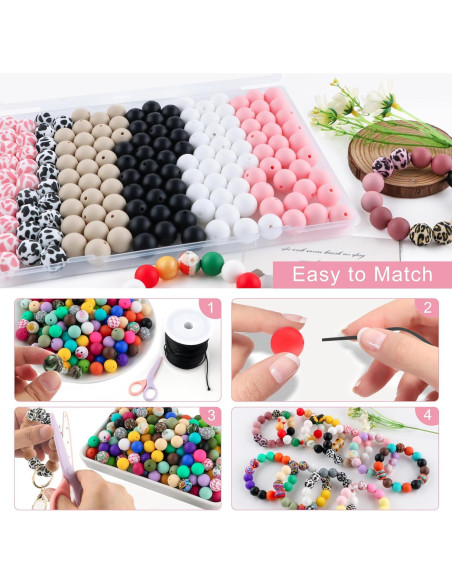 150 Perlas de Silicona 15mm HHCFAST Vaca Negra y Rosa