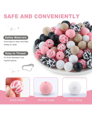 150 Perlas de Silicona 15mm HHCFAST Vaca Negra y Rosa